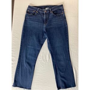 L.L Bean Raw Hem Straight Leg Jeans Medium Wash Denim Classic Cropped Size 10